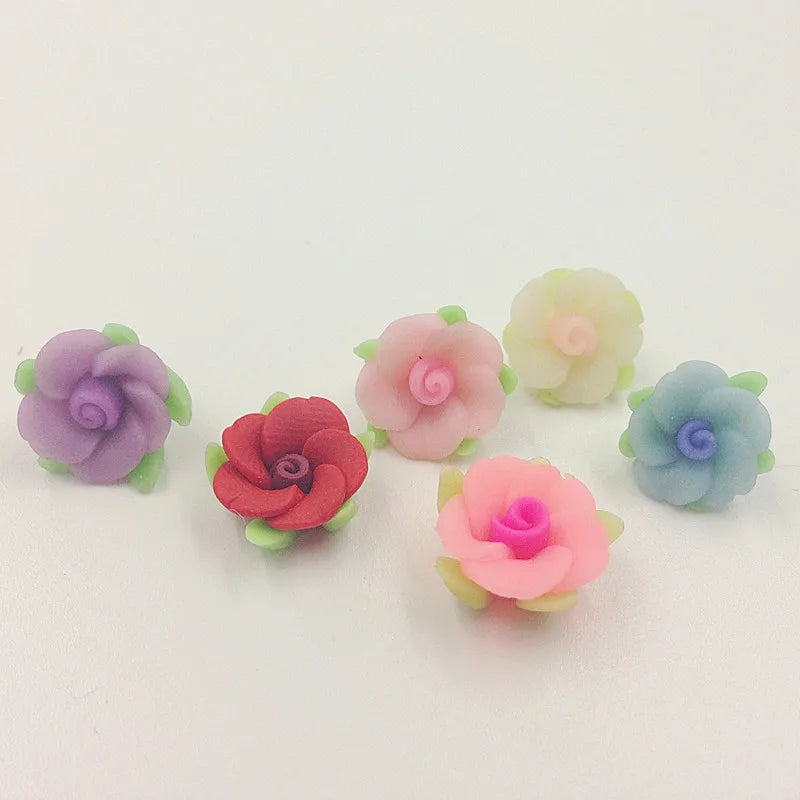 Peach Blossom Clay Flower Loose Beads Charms - 100Pcs 13MM