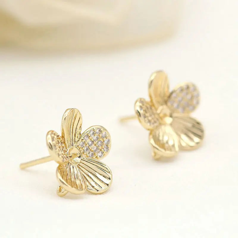 Zircon Flower Stud Earrings DIY Jewelry Making 14K Plated Brass Sterling Silver