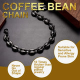 13MM Stainless Steel Coffee Bean Necklace Bracelet Set Men Women
