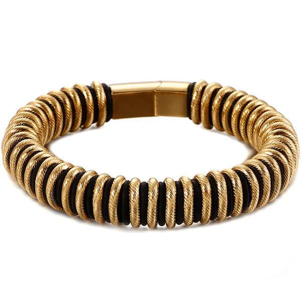 13MM Plated Stainless Steel & Leather Man Bracelet with Magnet Clasp