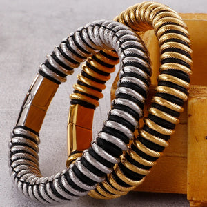 13MM Plated Stainless Steel & Leather Man Bracelet with Magnet Clasp