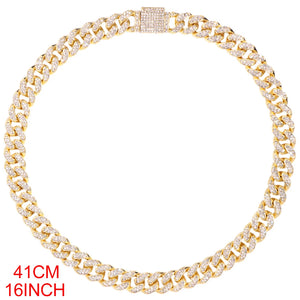 Bling Iced Out Cuban Chain Silver Rhinestone Paved Miami Metal Necklace