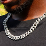 Bling Iced Out Cuban Chain Silver Rhinestone Paved Miami Metal Necklace