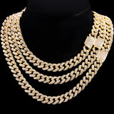 Bling Iced Out Cuban Chain Silver Rhinestone Paved Miami Metal Necklace