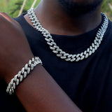 Bling Iced Out Cuban Chain Silver Rhinestone Paved Miami Metal Necklace