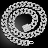 Bling Iced Out Cuban Chain Silver Rhinestone Paved Miami Metal Necklace