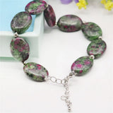 Oval Epidote Bracelet Natural Stone Alloy Septal Beads Hand DIY