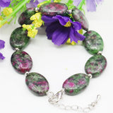 Oval Epidote Bracelet Natural Stone Alloy Septal Beads Hand DIY