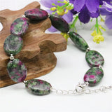 Oval Epidote Bracelet Natural Stone Alloy Septal Beads Hand DIY