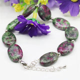 Oval Epidote Bracelet Natural Stone Alloy Septal Beads Hand DIY