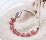 925 Silver Moonstone & Strawberry Quartz Bangle Bracelet