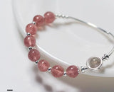 925 Silver Moonstone & Strawberry Quartz Bangle Bracelet