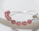 925 Silver Moonstone & Strawberry Quartz Bangle Bracelet