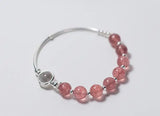 925 Silver Moonstone & Strawberry Quartz Bangle Bracelet