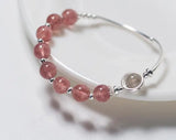 925 Silver Moonstone & Strawberry Quartz Bangle Bracelet