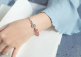 925 Silver Moonstone & Strawberry Quartz Bangle Bracelet