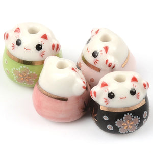 13mm Ceramic Cat Loose Beads DIY Jewelry Making Straight Hole