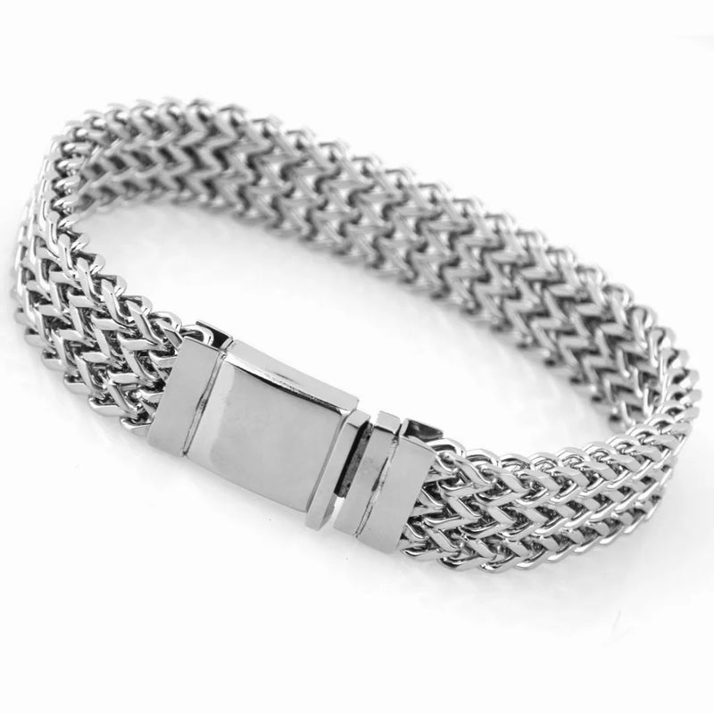 316L Stainless Steel Silver Flat Chain Men's Bracelet 9inch Long