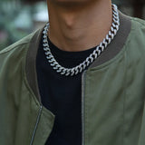 13mm Iced Out Cuban Necklace Chain Silver CZ Clasp Hip Hop Jewelry Choker