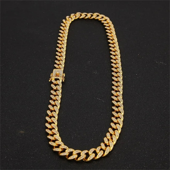 13mm Iced Out Cuban Necklace Chain Silver CZ Clasp Hip Hop Jewelry Choker