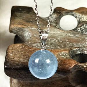 Natural Aquamarine Pendant Necklace For Women Lady Men Love Gift Crystal Beads