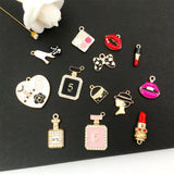 13pcs Zinc Alloy Enamel Mix Lipstick Perfume Charms Pendant DIY Jewelry