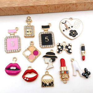 13pcs Zinc Alloy Enamel Mix Lipstick Perfume Charms Pendant DIY Jewelry