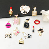 13pcs Zinc Alloy Enamel Mix Lipstick Perfume Charms Pendant DIY Jewelry