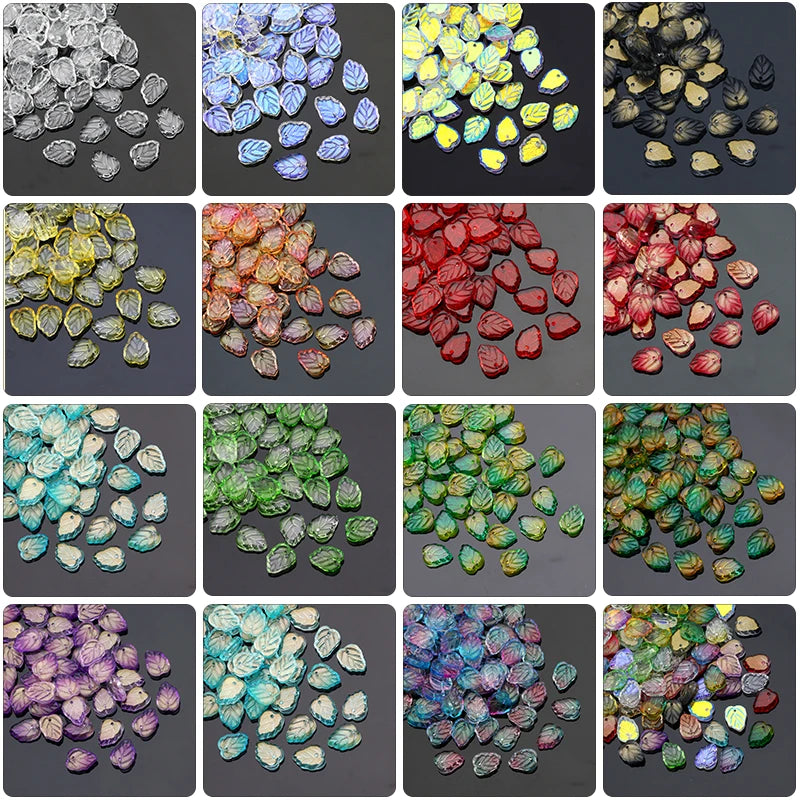 AB Gradient Colored Leaves Beads Czech Glass For Jewelry Making