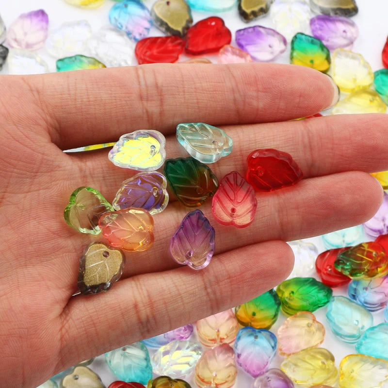 AB Gradient Colored Leaves Beads Czech Glass For Jewelry Making