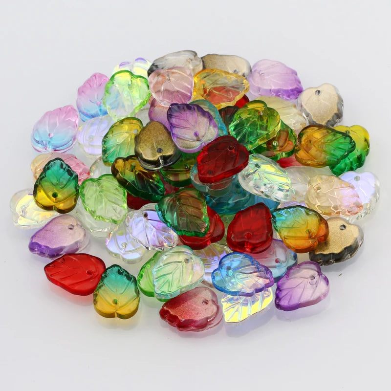 AB Gradient Colored Leaves Beads Czech Glass For Jewelry Making