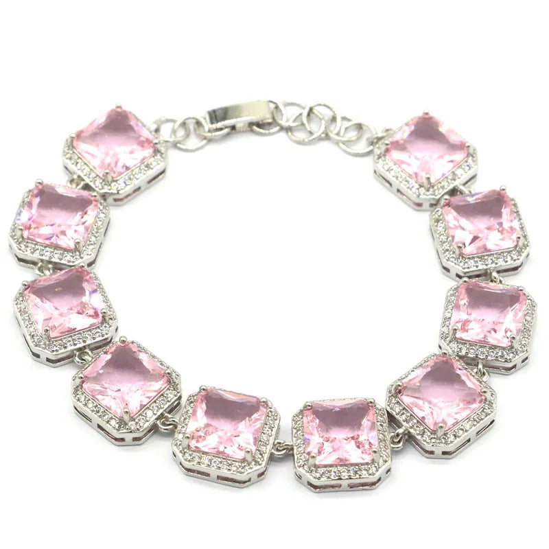 Delicate Pink Kunzite Purple Spinel CZ Silver Bracelet