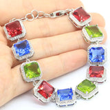 Garnet Green Peridot Tanzanite Drop Silver Bracelet for Women