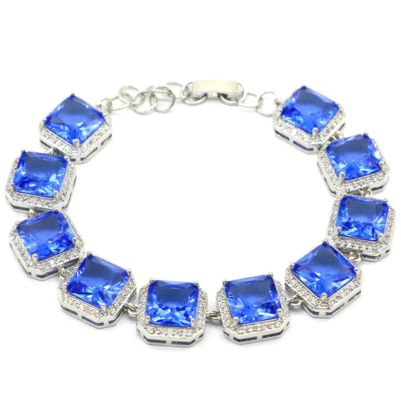 Garnet Green Peridot Tanzanite Drop Silver Bracelet for Women