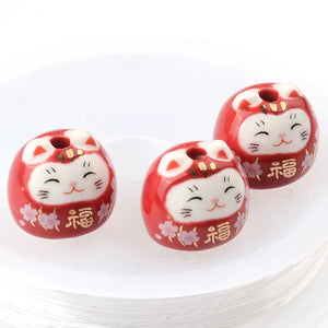 13x15mm Little Blessing Cat Animal Ceramic Loose Beads For Jewelry Making