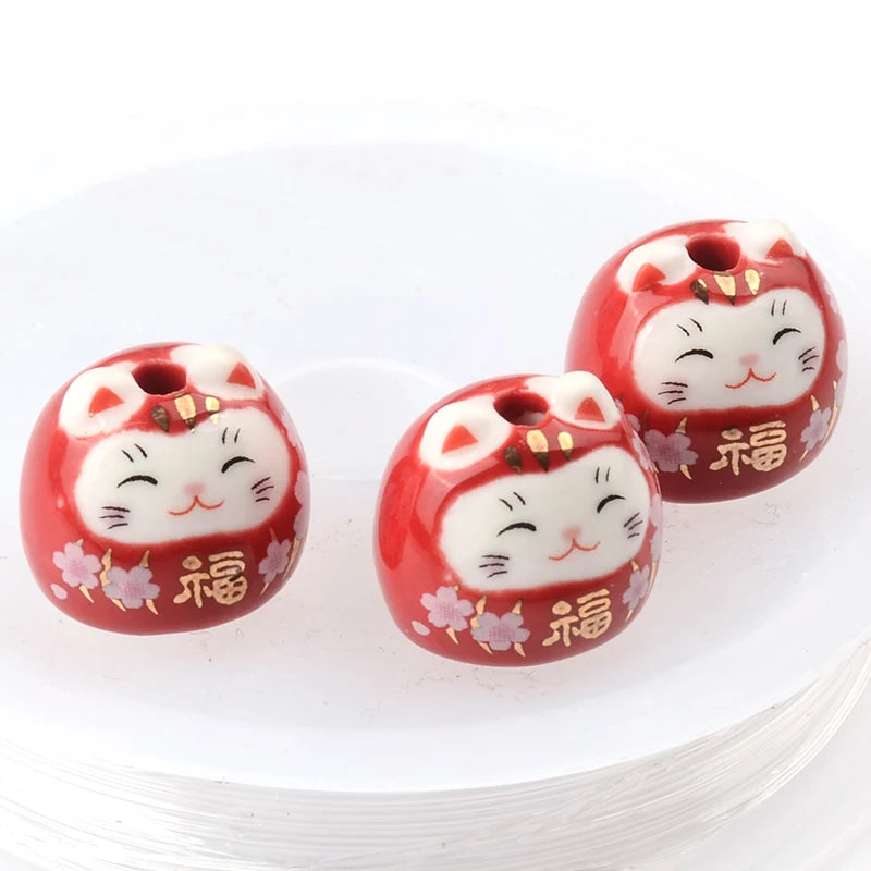 13x15mm Little Blessing Cat Animal Ceramic Loose Beads For Jewelry Making