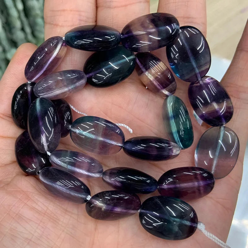 Natural Fluorite Stone Beads 15'' Oval Purple Green DIY Loose Beads