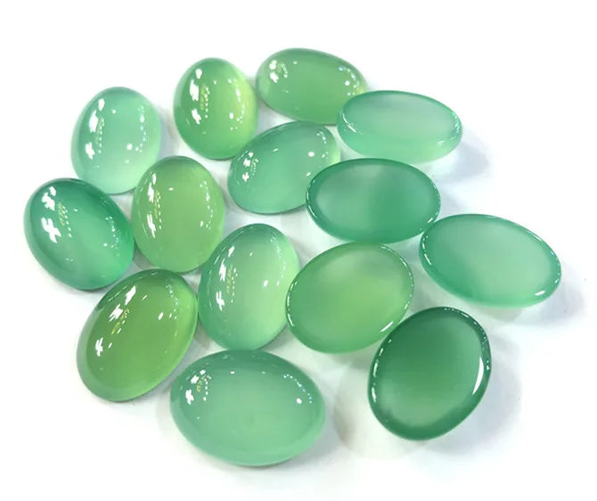 Natural Green Agate Beads 10pcs Oval Gem Stone Bead