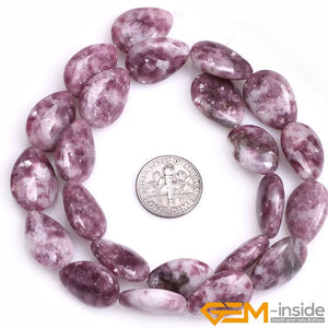 13x18mm Tear Drop Purple Lepidolite Coin Stone Beads 15 Inch Strand
