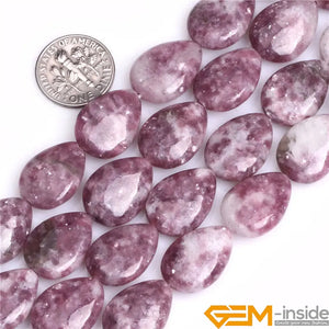 13x18mm Tear Drop Purple Lepidolite Coin Stone Beads 15 Inch Strand