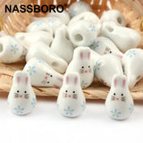 Rabbit Shape Ceramic Beads 4mm Hole Hand Painted Spacer Porcelain Beads