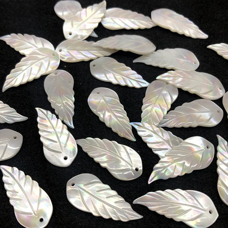 20Pcs 100% Natural Pearl Shell Leaf Charms Pendants Beads DIY Jewelry Making