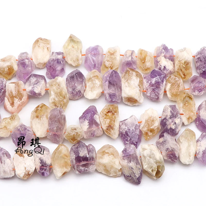 Mix Amethysts Citrines Quartz Rough Beads 15''
