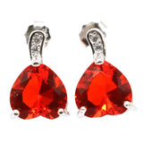 Heart Shape Orange Spessartine Garnet CZ 925 Silver Stud Earrings