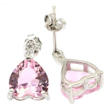 Heart Shape Pink Kunzite CZ Stud Earrings 925 Sterling Silver