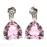 Heart Shape Pink Kunzite CZ Stud Earrings 925 Sterling Silver