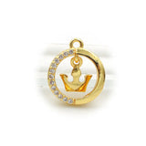 Micro Pave Clear CZ Round With Crown Charm for Men and Women