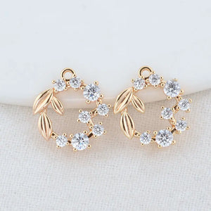 14K Brass Zircon Flowers Connect Charms Pendants Necklace Jewelry