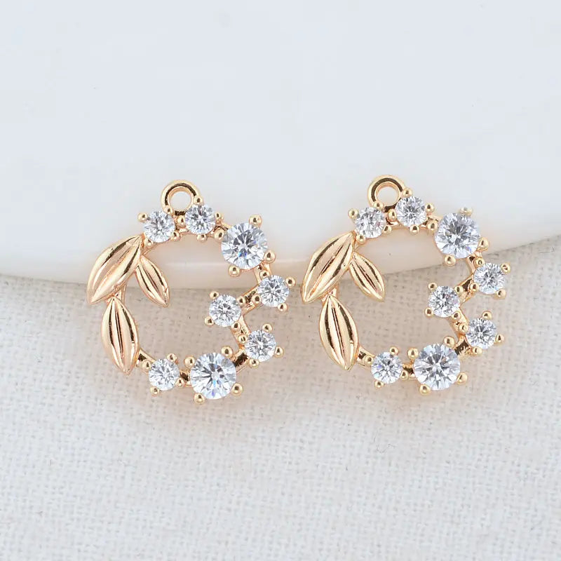 14K Brass Zircon Flowers Connect Charms Pendants Necklace Jewelry