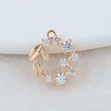 14K Brass Zircon Flowers Connect Charms Pendants Necklace Jewelry
